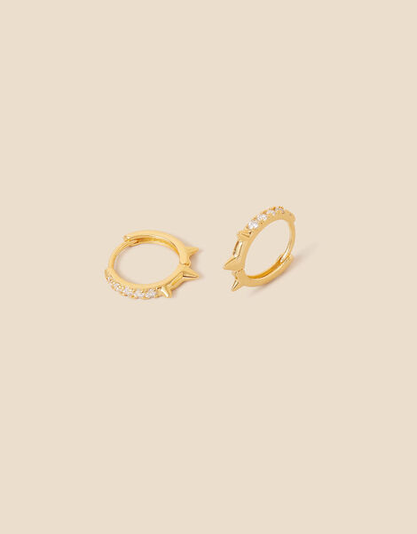14ct Gold-Plated Sparkle Spike Huggie Hoops, , large