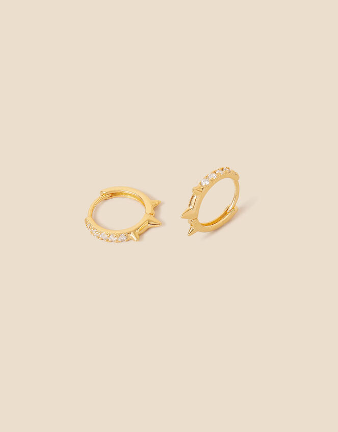 14ct Gold-Plated Sparkle Spike Huggie Hoops, , large