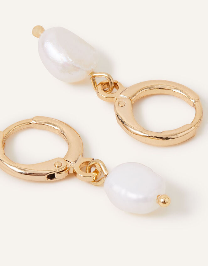 14ct Gold-Plated Pearl Huggie Hoops, , large