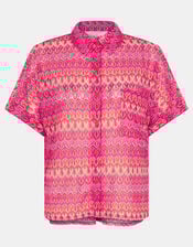 Short Sleeve Crochet Shirt, Multi (BRIGHTS MULTI), large