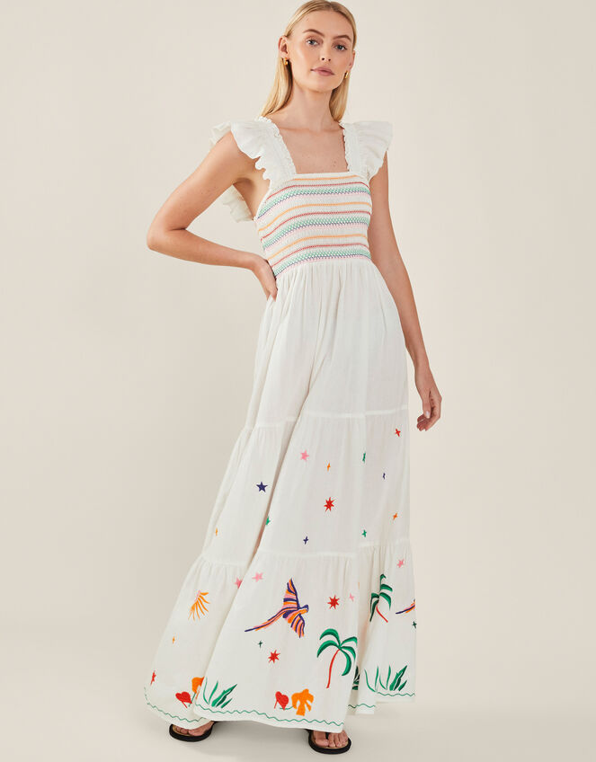 Embroidered Hem Maxi Dress, Ivory (IVORY), large