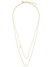 Gold-Plated Double Chain Initial Necklace - R, , large