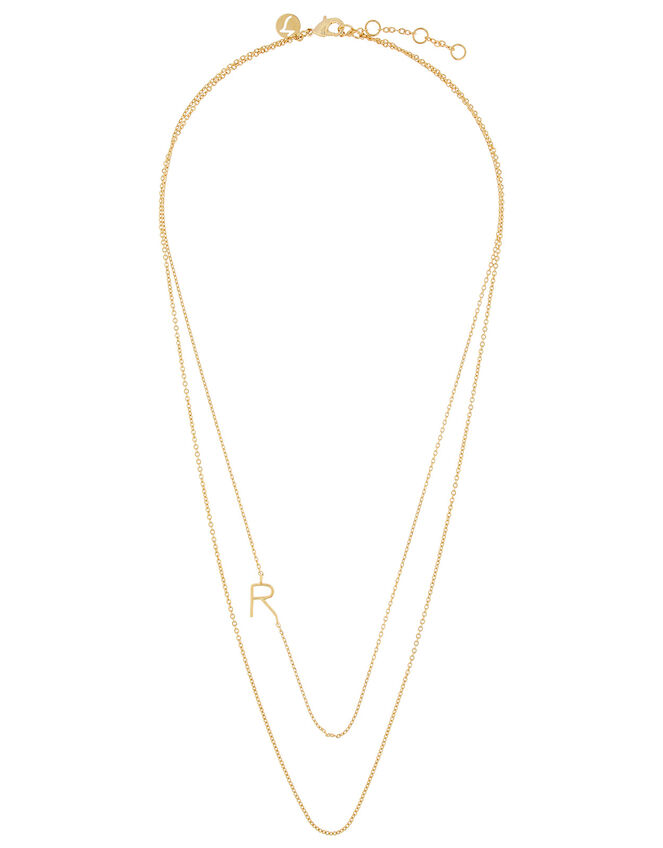 Gold-Plated Double Chain Initial Necklace - R, , large