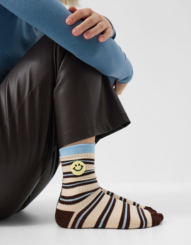 Smiley Face Stripe Socks, , large