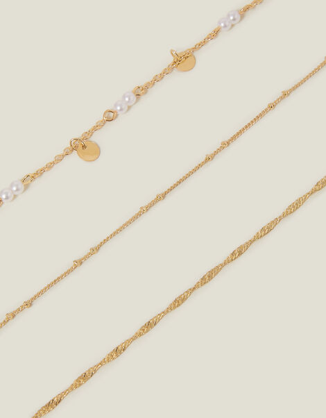 3-Pack Pearl Charm Chain Anklets, , large