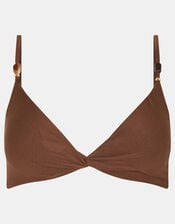 Twist Front Beaded Strap Bikini Top, Brown (BROWN), large