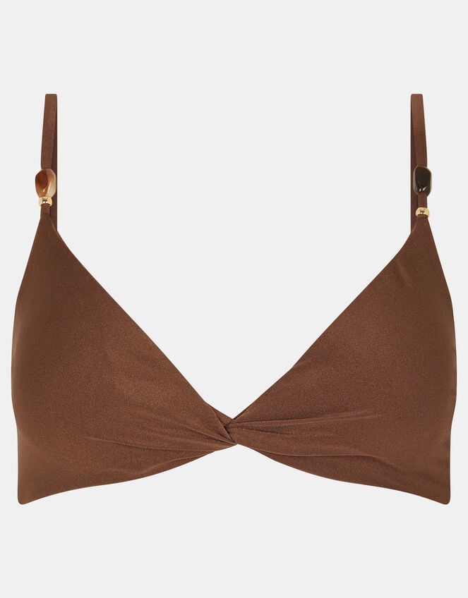 Twist Front Beaded Strap Bikini Top, Brown (BROWN), large