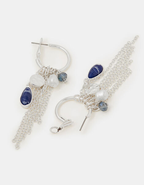 Gem Charm Hoop Drop Earrings, Silver (SILVER), large