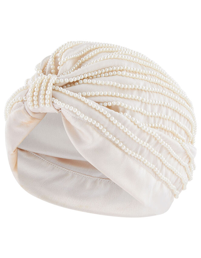Pearly Embellished Turban Hat, , large