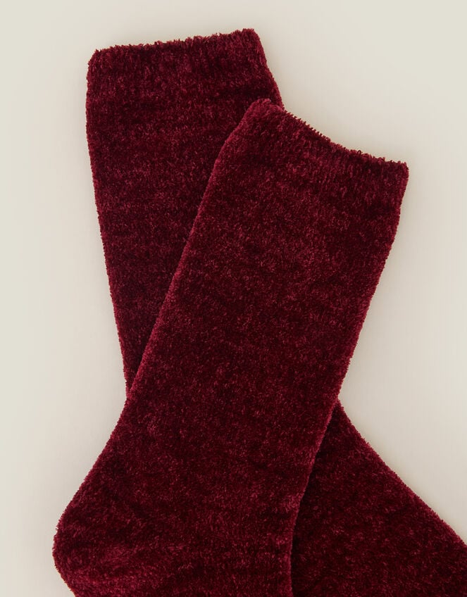 Chenille Bed Socks, Red (BURGUNDY), large