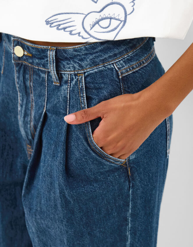 Pleat Waist Wide Leg Jeans, Blue (BLUE), large