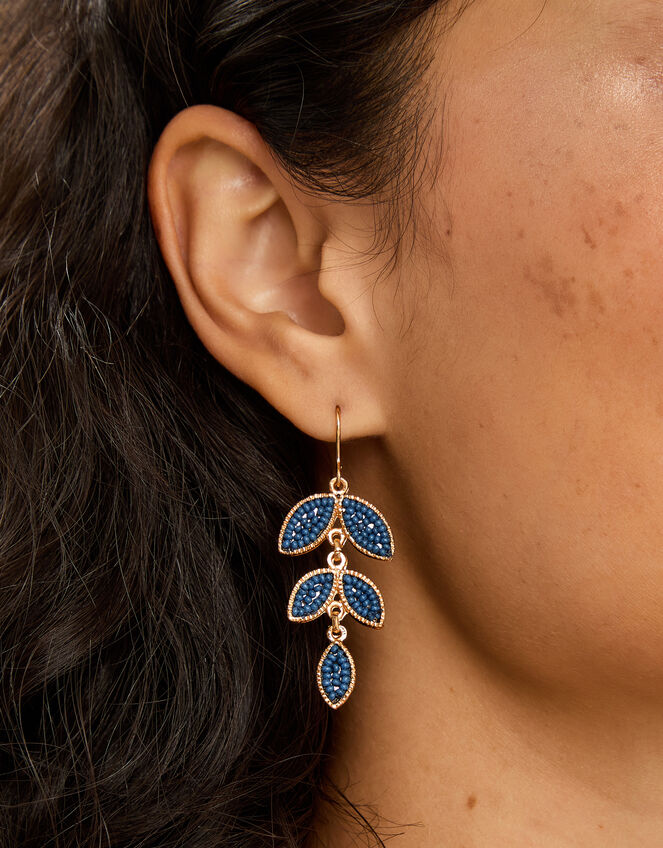 Beaded Leaf Drop Earrings, , large