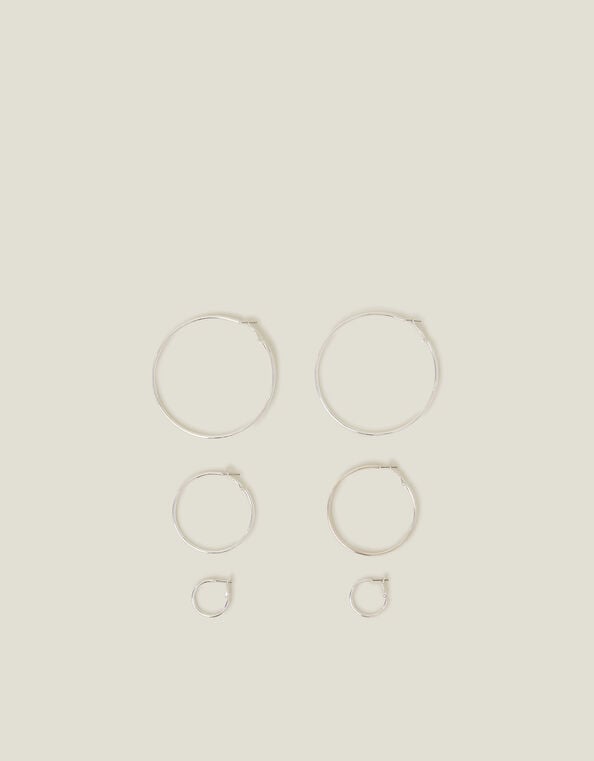 3-Pack Hoop Earrings, Silver (SILVER), large