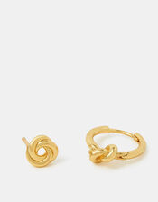 2-Pack 14ct Gold-Plated Knot Stud & Hoop Earrings, , large