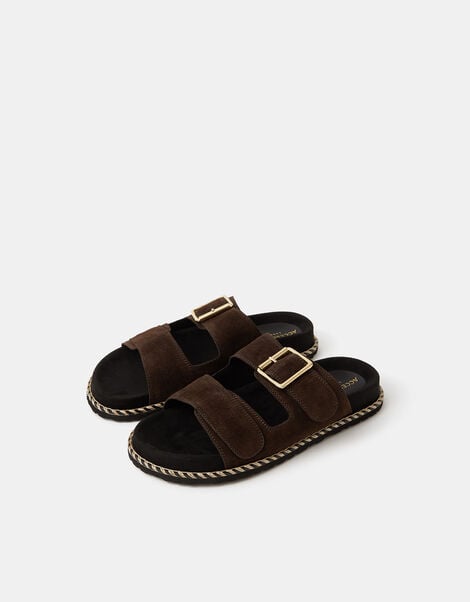 Double Strap Suede Sandals, Brown (CHOCOLATE), large