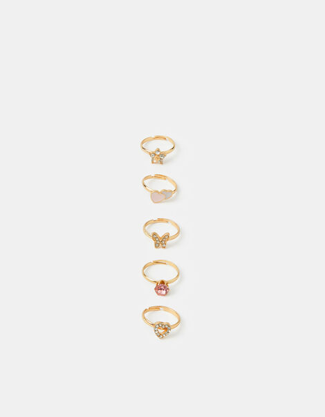 5-Pack Girls Sparkle Adjustable Rings, , large