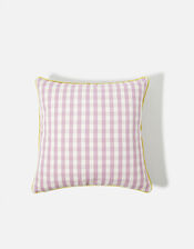 Gingham Contrast Edge Cushion Cover, Purple (LILAC), large