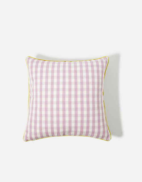 Gingham Contrast Edge Cushion Cover, Purple (LILAC), large