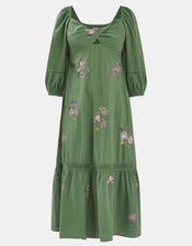 Jasmine Embroidered Midi Dress, Green (KHAKI), large