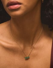 14ct Gold-Plated Healing Stone T-Bar Necklace, Green (GREEN), large
