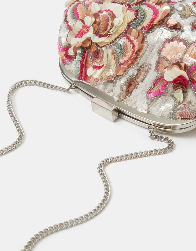 Floral Sequin Clutch Bag, , large