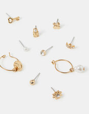 10-Pack Pearl Charm Stud & Hoop Earrings, , large