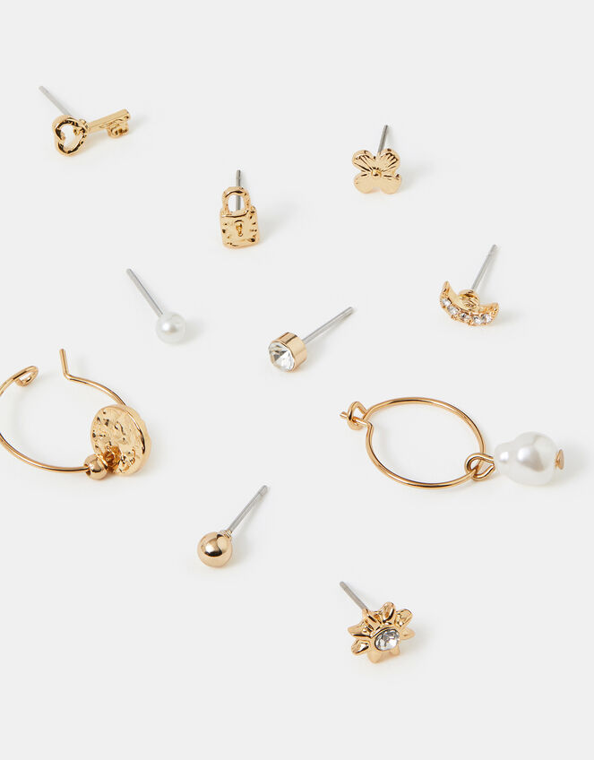 10-Pack Pearl Charm Stud & Hoop Earrings, , large