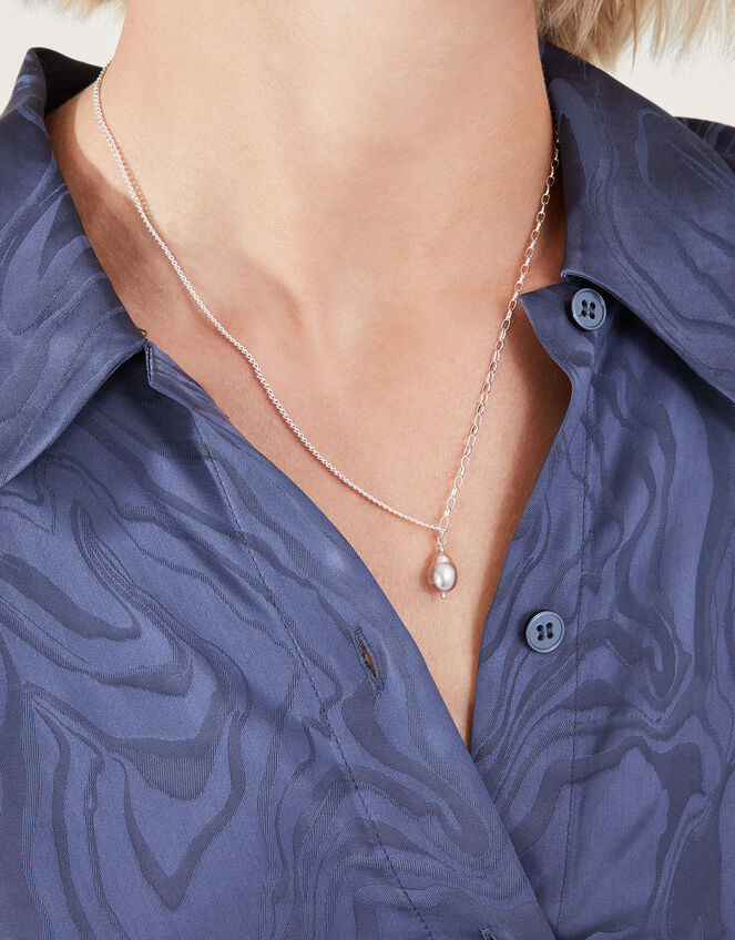 Sterling Silver-Plated Pearl Pendant Necklace, , large