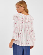 Heart Print Collared Blouse, Red (RED), large