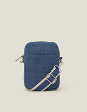 Quilted Denim Phone Bag, , large