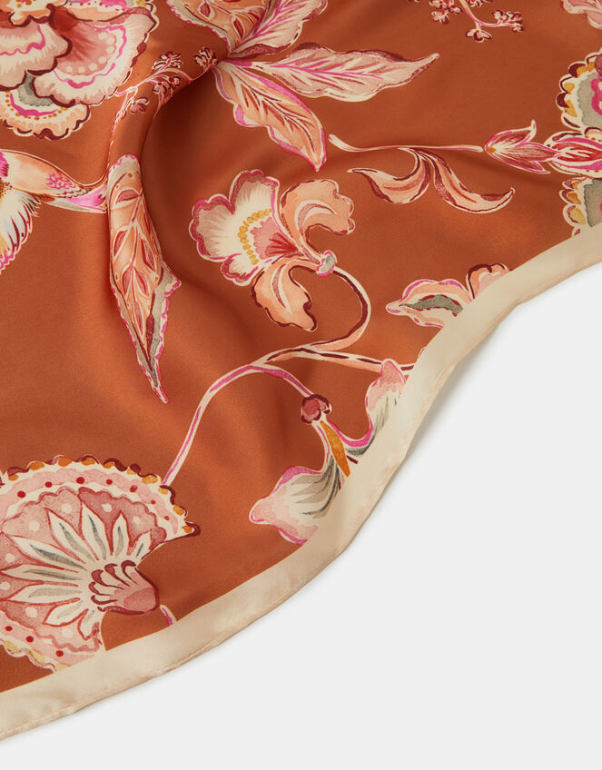 Floral Square Satin Scarf, , large