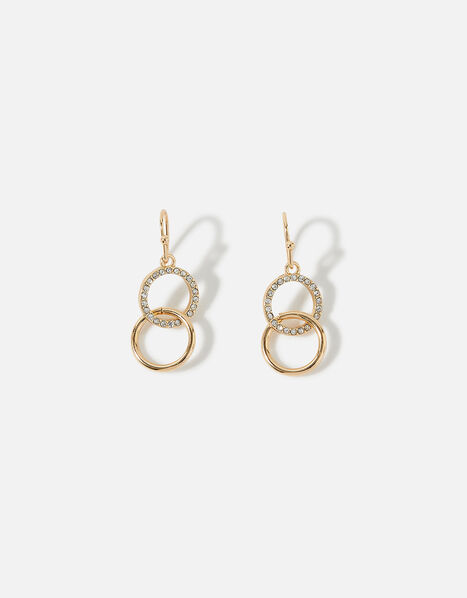 Pave Linked Circle Short Drop Earrings Gold, Gold (GOLD), large