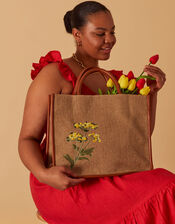 Large Embroidered Jute Handheld Bag, , large