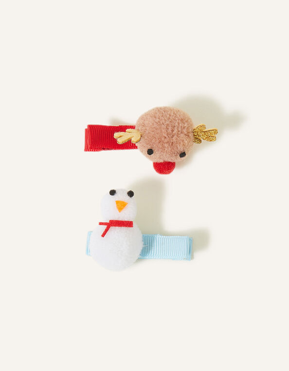 Girls Pom-Pom Christmas Hair Clips Set of Two, , large