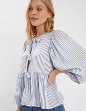 Stripe Tie-Front Blouse, Blue (BLUE), large