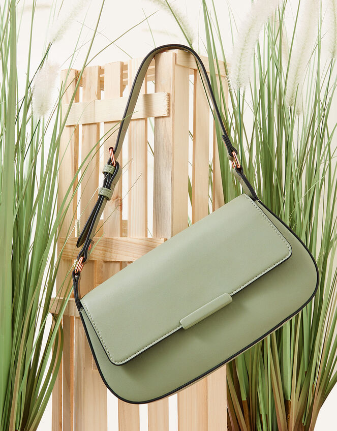 Buckle Strap Bar Shoulder Bag, Green (GREEN), large