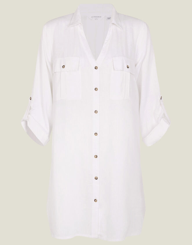 Long Sleeve Beach Shirt, White (WHITE), large