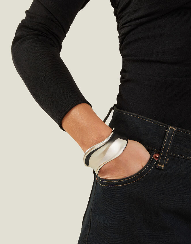 Platinum-Plated Stainless Steel Molten Cuff Bracelet, , large