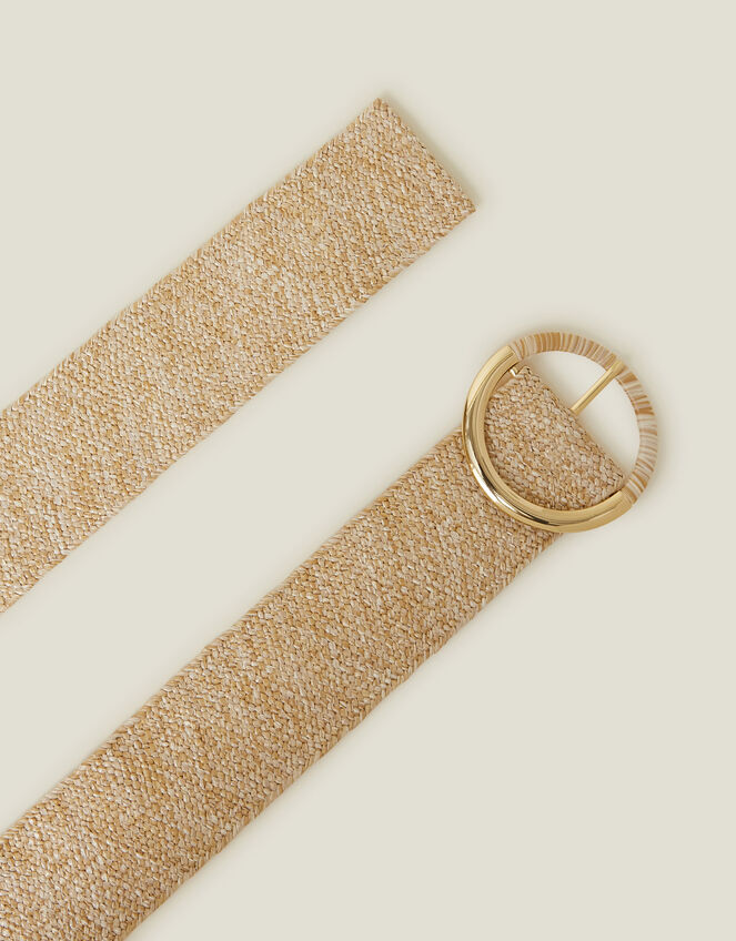 Thick Raffia Buckle Belt, Natural (NATURAL), large