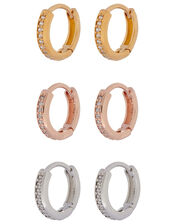 Mixed Plating Sparkle Huggie Hoop Set, , large