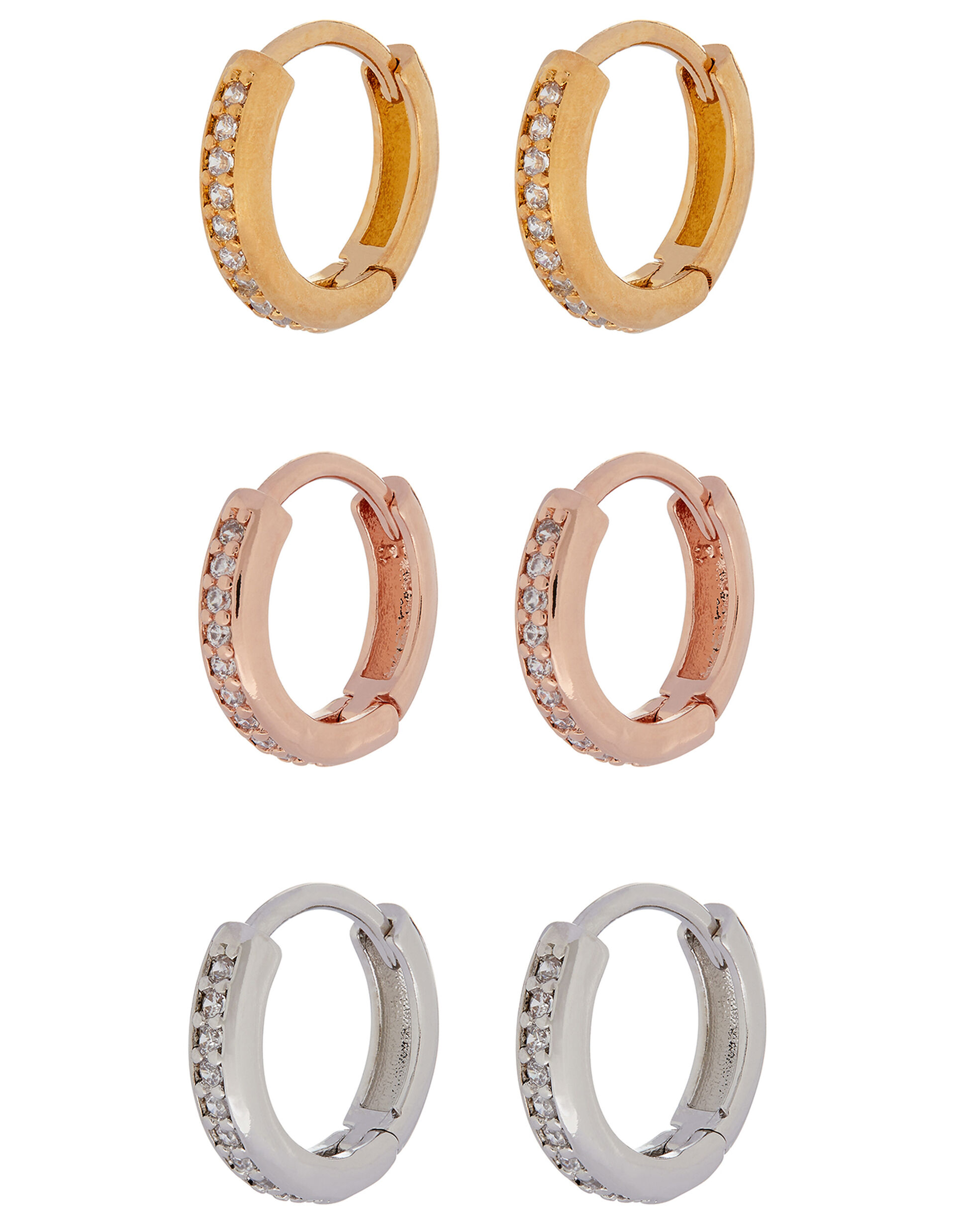 Mixed Plating Sparkle Huggie Hoop Set, , large