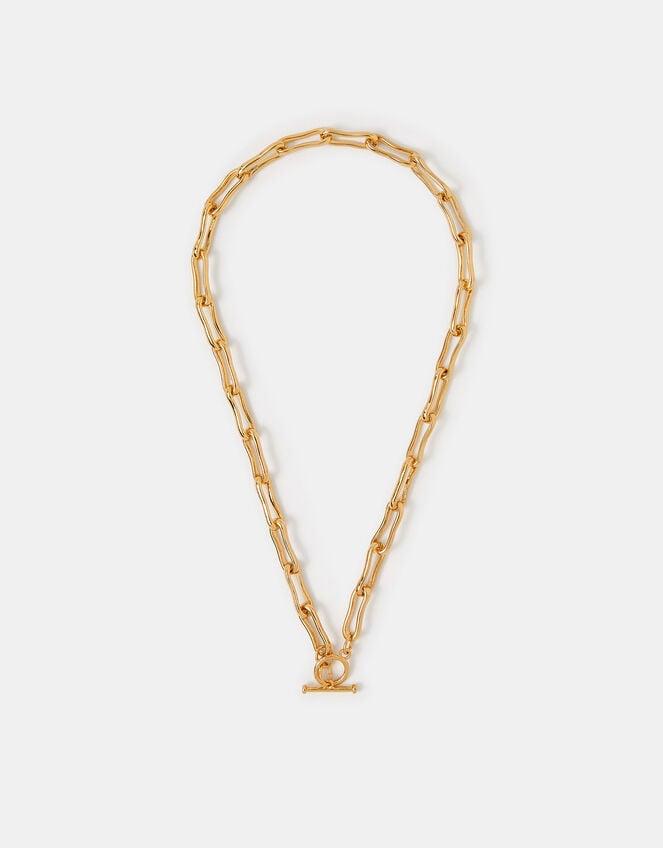 14ct Gold-Plated Molten Link T-Bar Necklace, , large