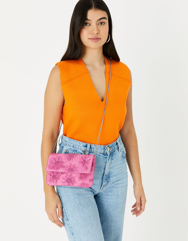 Natural Embellished Clutch Bag, Pink (PINK), large