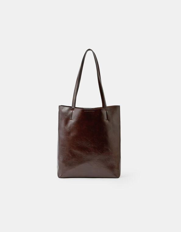 Faux Leather Tote Bag, Brown (CHOCOLATE), large