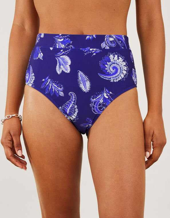 Paisley High Waisted Bikini Bottoms, Blue (BLUE), large