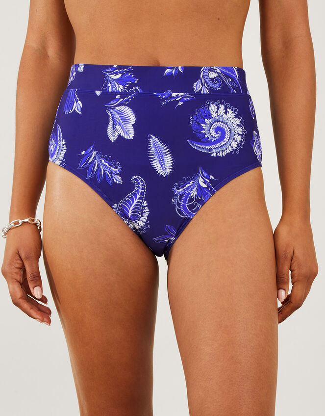 Paisley High Waisted Bikini Bottoms, Blue (BLUE), large