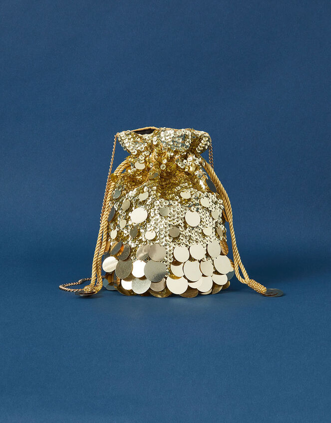 Disco Sequin Drawstring Bag, Gold (GOLD), large