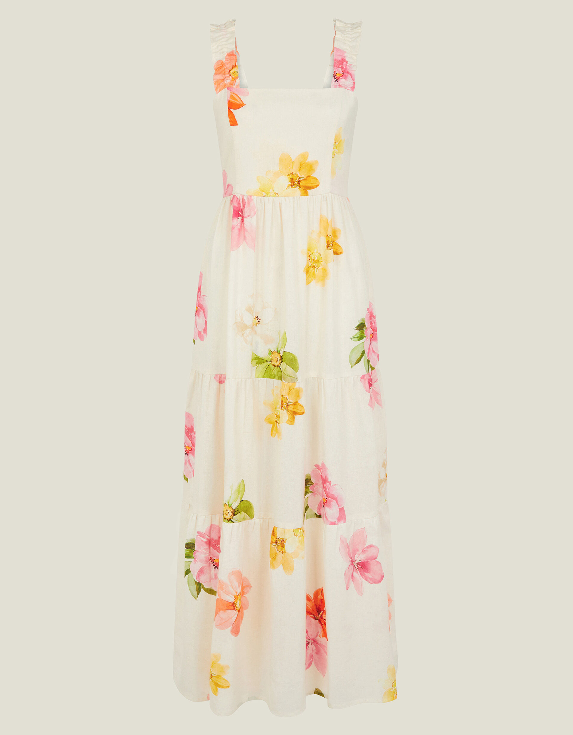 Floral Ruffle Strap Tiered Maxi Dress Ivory
