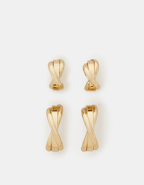 2-Pack 14ct Gold-Plated Twist Stud & Hoop Earrings, , large