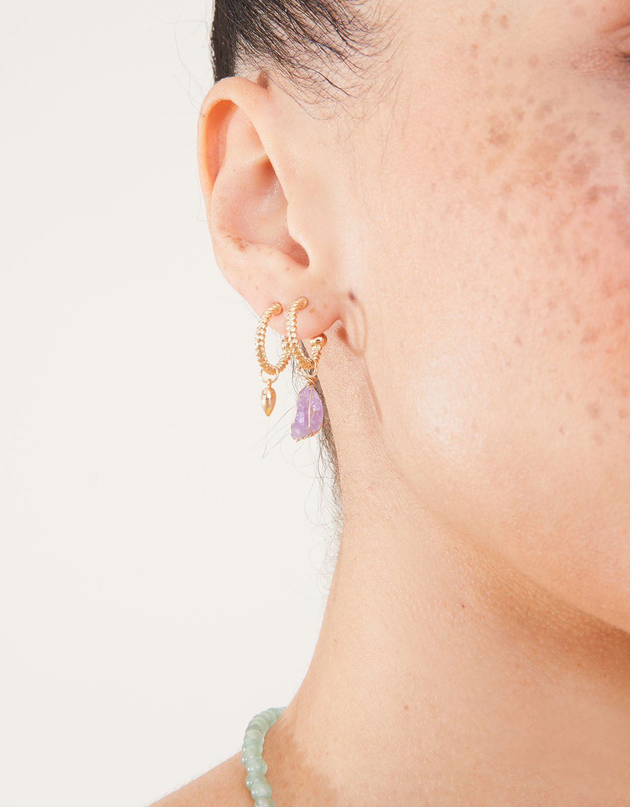 Raw Stone Twisted Huggie Hoops Set of Three